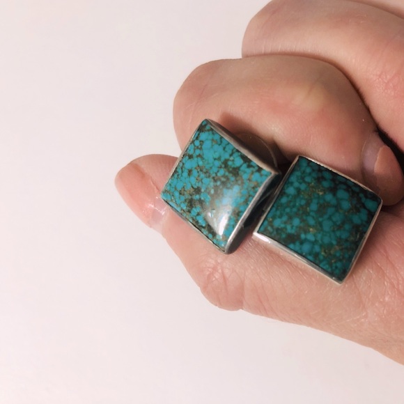 Turquoise Sterling Silver Square Earrings - Picture 5 of 9